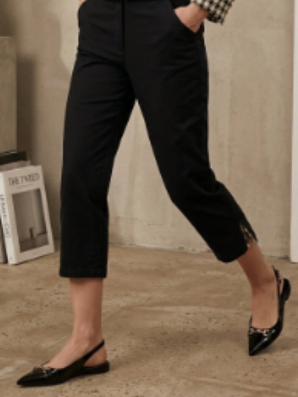 Lana Sport Black Capri Pants Vintage Size 14 Gingham Cuff Crop Trouser Stretch